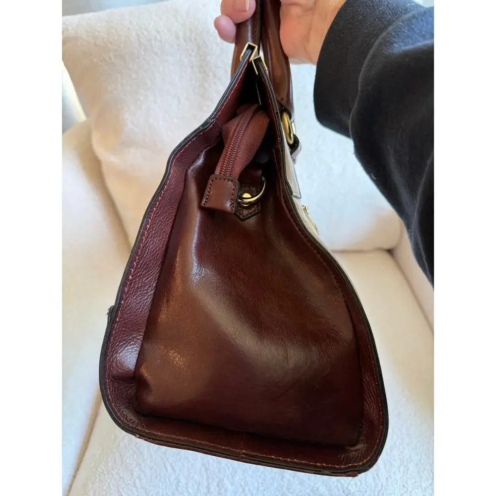 Wilsons Satchel Handbag Women's Cream/Brown/Black Leather MultiColor Colorblock
